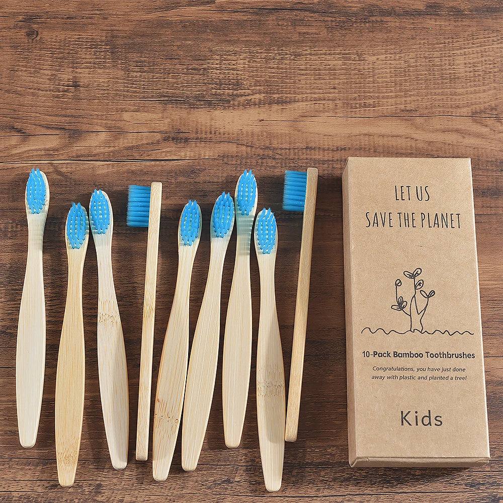 10 Pieces Children Colorful Toothbrush Eco Soft Bristle Bamboo Toothbrush Kids Bambou Vegan Tooth Dental Oral Care Plastic Free
