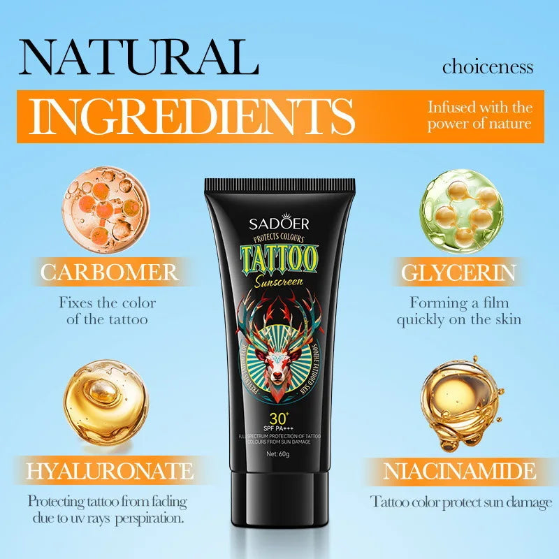 1pc Tattoo Color Care Cream SADOER - Sun Protection and Color Protection for Tattoos, Gentle Moisturizing
