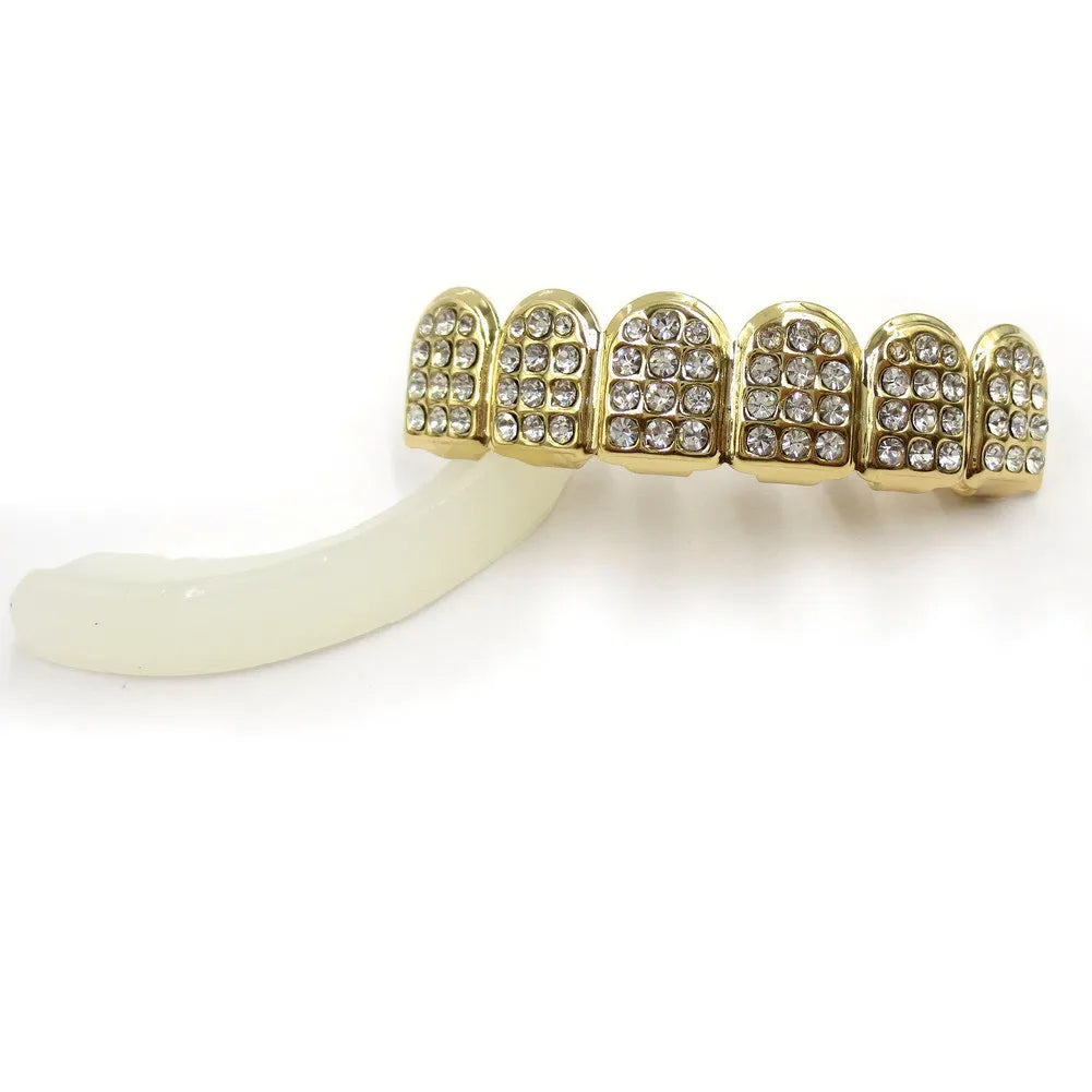 TOPGRILLZ Fashion Hip Hop Gold Silver Color Iced Out CZ Stones Teeth Grillz Top Bottom Teeth Braces For Men Women Jewelry Gifts