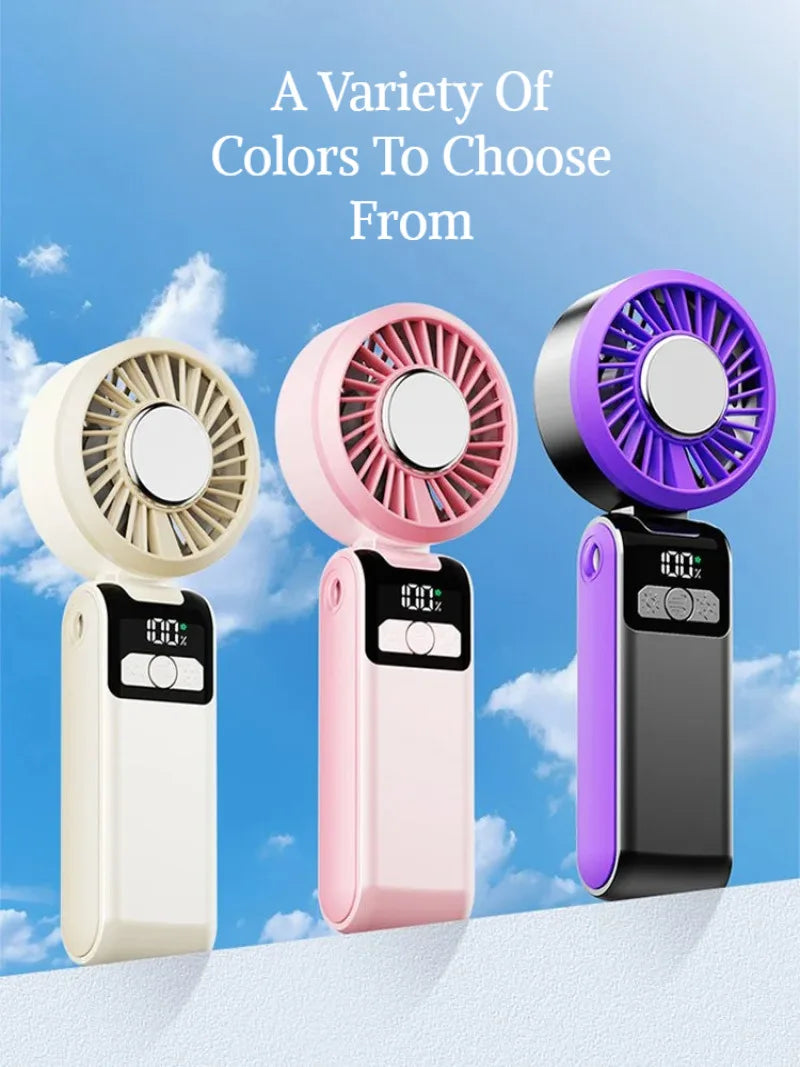 Handheld Folding Semiconductor Digital Display Desktop Fan Cooling Superconductor Ice Compress Handheld Fan One-Button Outdoor