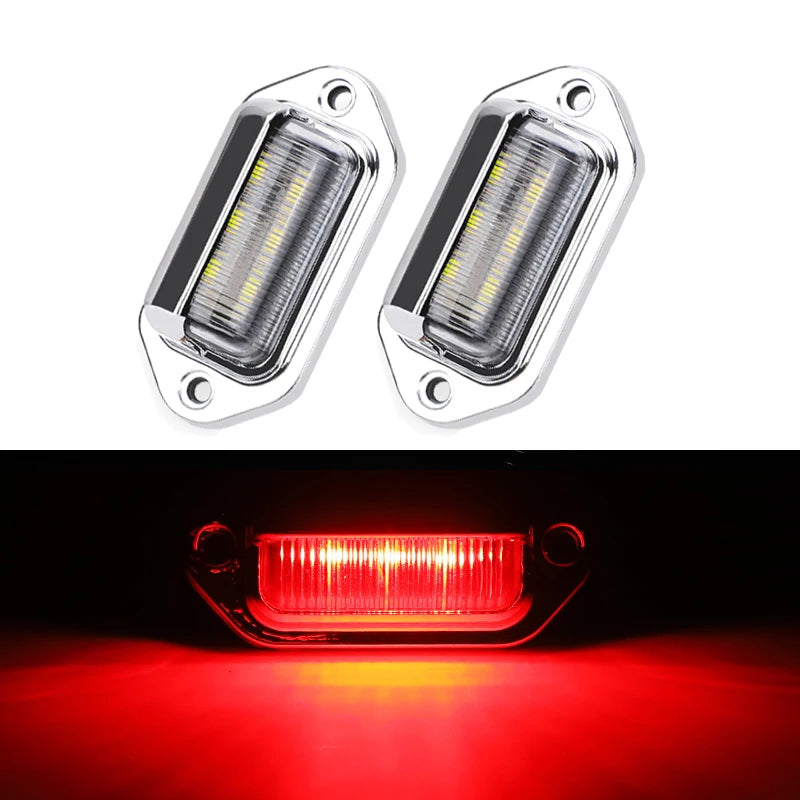 Universal Chrome LED Number Plate Light 12V 24V Rear Brake Light License Taillight for Cars Truck Wagon Van RV Motorcycle 6 Leds