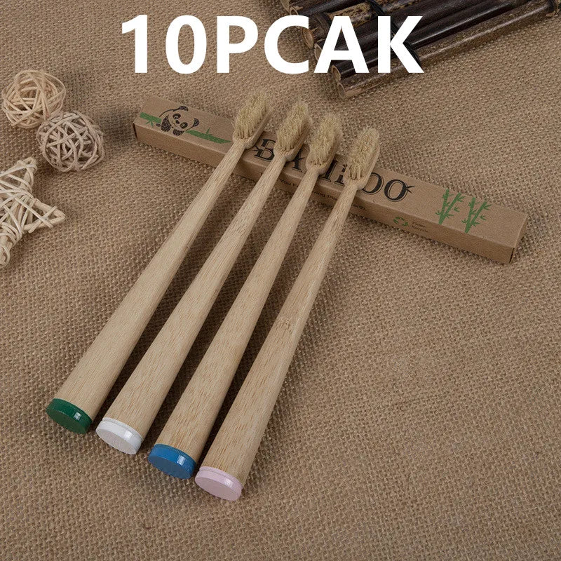 10 Pack Artificia Boar Bristles Natural Bamboo Toothbrush Eco-Friendly Stand Up Biodegradable Bamboo Toothbrush Medium Bristles