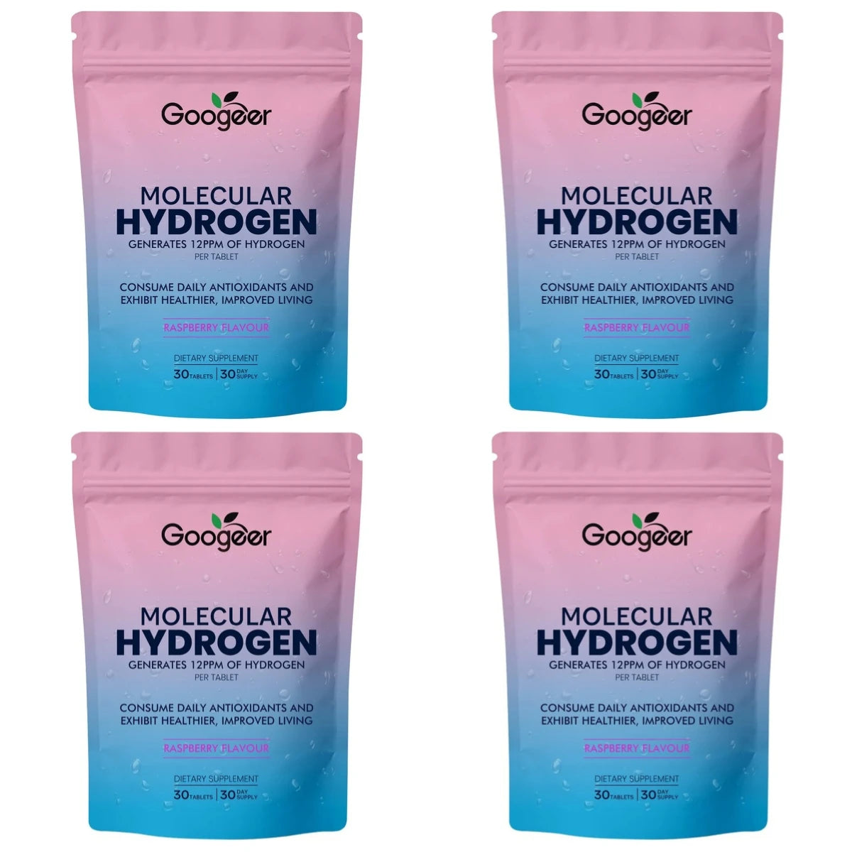 Molecular Hydrogen Water Tablets 12 PPM with Magnesium, Raspberry Flavor, Daily Wellness and Antioxidant Support, 30 Tablets