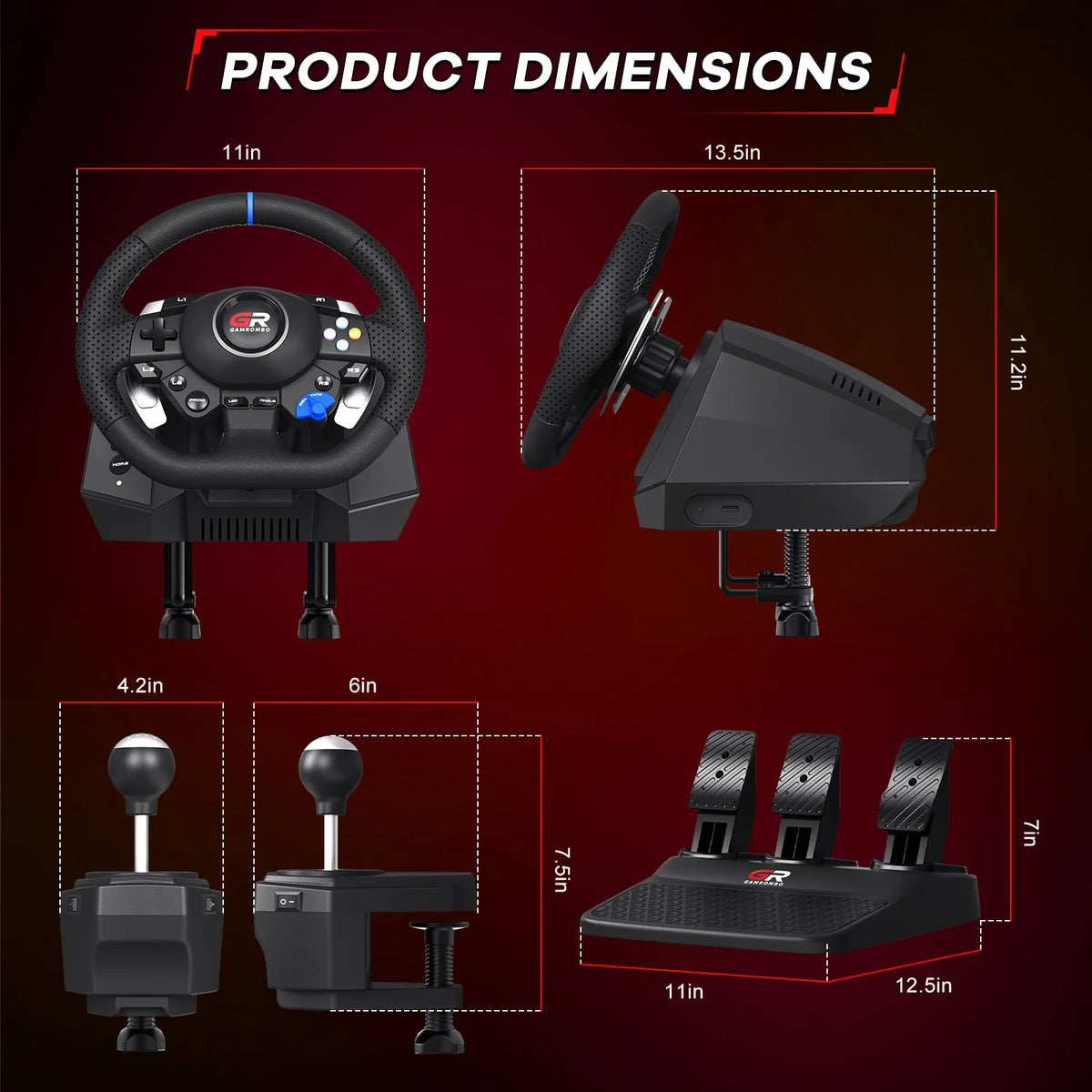 F127 Gaming Steering Wheel For PS5/PS4/PC 270°/900° RGB Racing Wheel Volante Hall 3-Pedal and Gear Lever Set