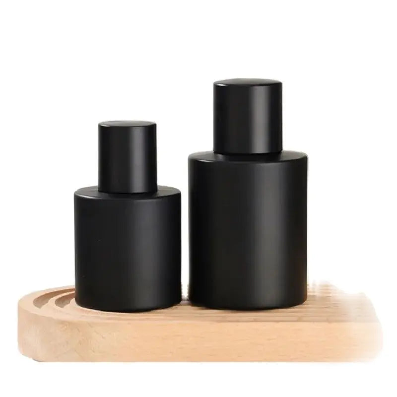 8pcs Matte Black Perfume Refillable Bottle Crimp Pump Atomizer Mist Spray Luruxy Round Empty Fragrance Glass Bottles 30ml 50ml