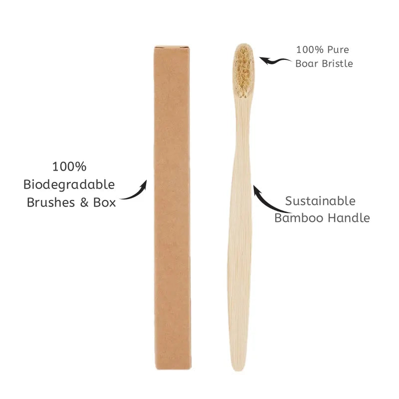 10pack Natural Bristle Bamboo Toothbrushes,Horse & Boar Bristle,Totally Compostable Biodegradable Zero Waste Plastic Free