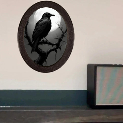 1 Piece of Halloween Mysterious Gothic-style Oval Decoration, Designed with Crow Illustration, Suitable for Home Wall Display, A
