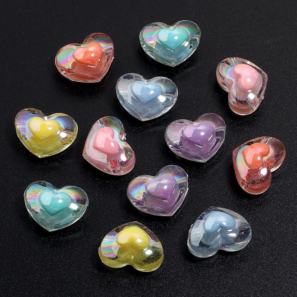 50pcs 17x10mm Heart Acrylic Beads Transparent Mixed Color Spacer Beads Handmade Clipbook Bracelets Earrings Jewelry