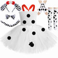 HJTT Toddler Girls Dalmatian Dog Costume Polka Dot Spotted Puppy Tutu Dress Dalmatians Costume for Kids Halloween Party Dress Up