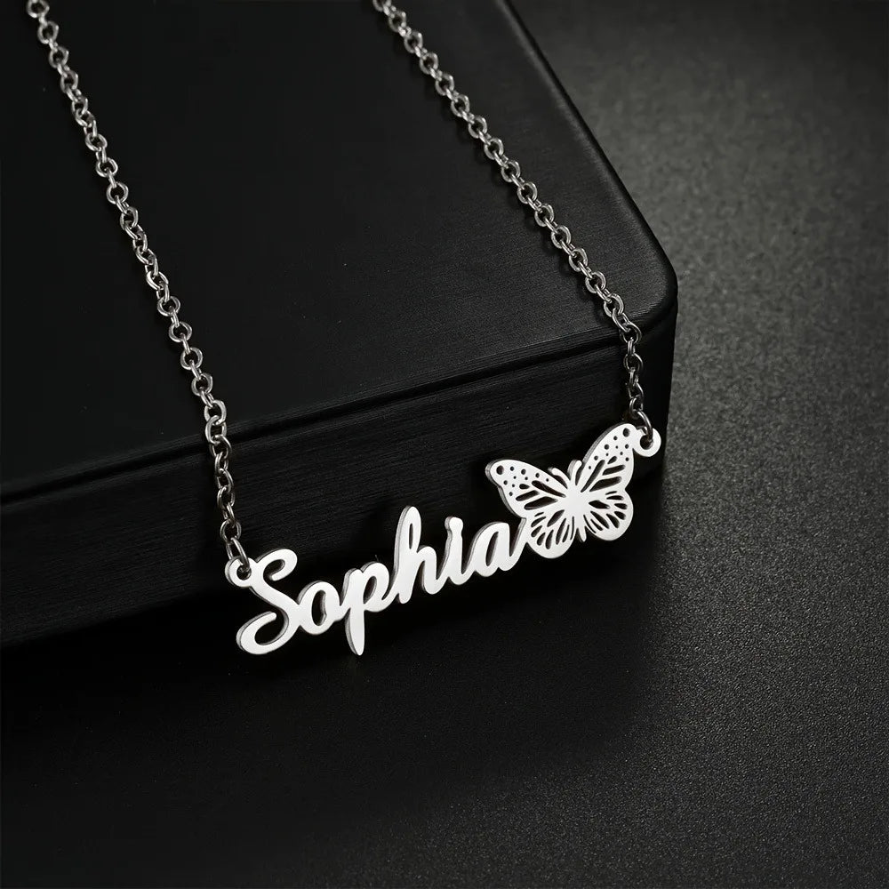 Custom Name Butterfly Women's Necklace Simple Charming Stainless Steel Jewelry  letter Design Personalized Mother's Day Gift