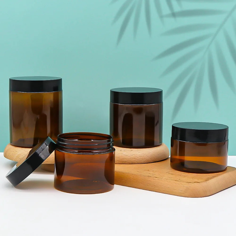 20/50pcs 50/100g Amber Plastic Jar Lucifugal Amber PET Cans 150g Empty Plastic Pot Storage Case Cosmetic Cream Box 250g Makeup