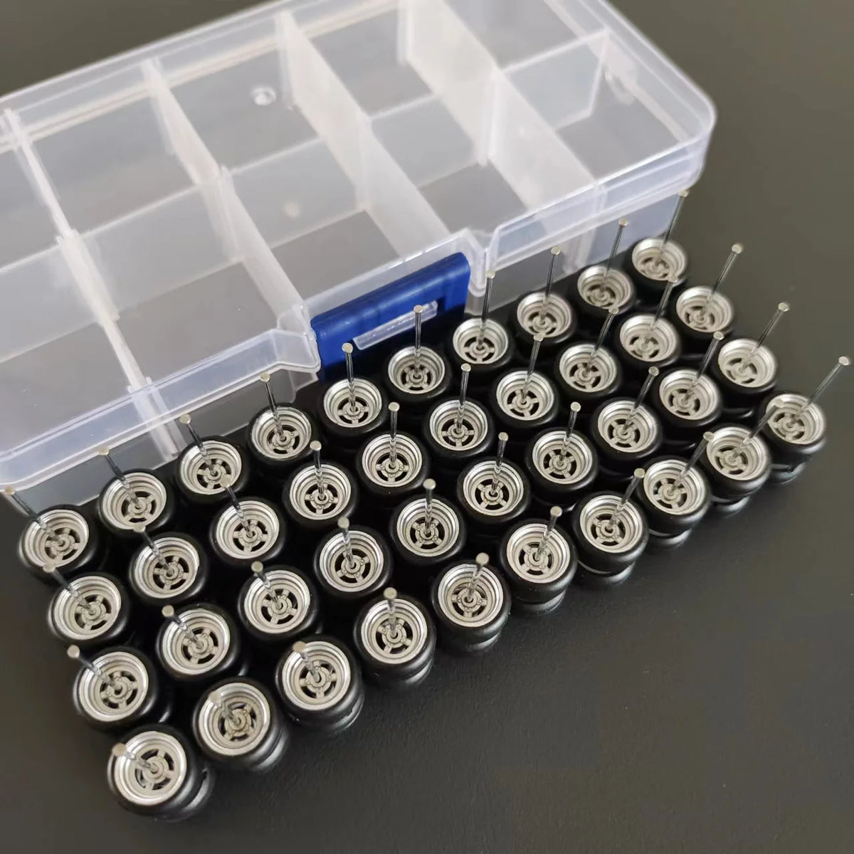 20 Sets 1/64 Alloy Car Wheels w Rubber Tires Axles for 1:64 Mini Model Cars Matchbox Domeka HW