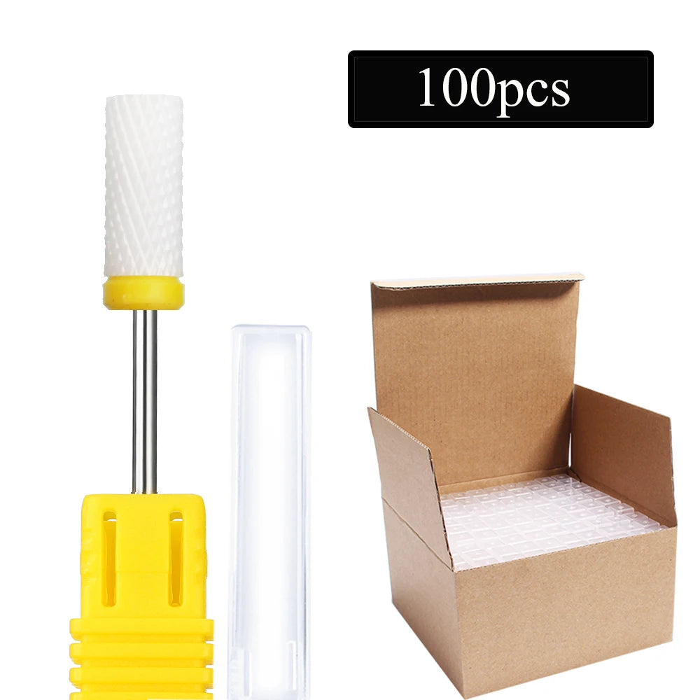 100pc/Set Nail Drill Bit Rotary Ceramic Bits Electric Manicure Milling Cutter For Machine Cuticle Remove Burr Nail Tool