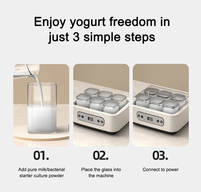 Electric Yogurt Maker 6 Glass Cups Automatic Natto Rice Wine Fermenting Machine Fermenter Sour Milk Pot Temperature Adjustment