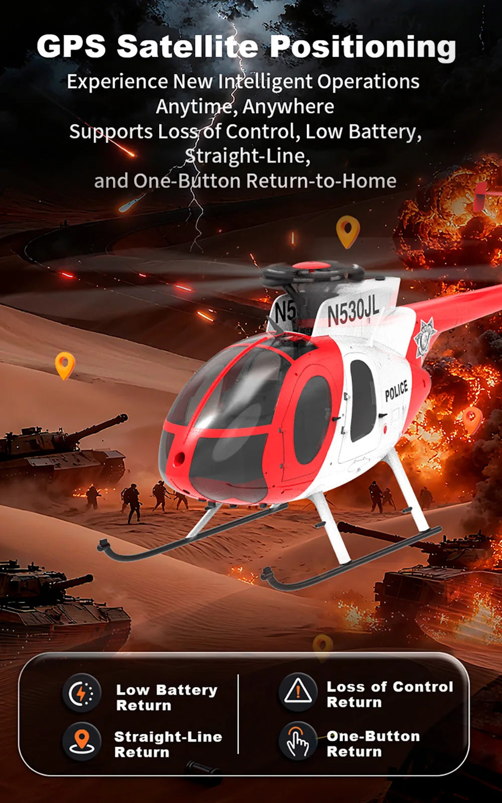 YUXIANG 1/16 F119S(MD500) 9CH GPS RC Helicopter