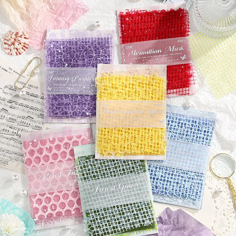 15 pcs Mesh Collage Material Pack, Mixed Texture Non-Stick Journal Papers, DIY Scrapbooking Supplies