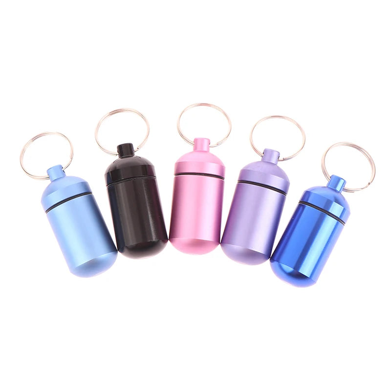 1Pcs Portable Outdoor Waterproof Survival Sealed Pill Box Capsule Seal Bottle  Storage Box  Mini With Keyring Sealed Tank Alloy