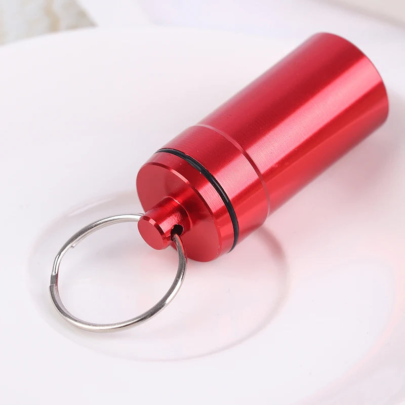 1Pcs Portable Outdoor Waterproof Survival Sealed Pill Box Capsule Seal Bottle  Storage Box  Mini With Keyring Sealed Tank Alloy