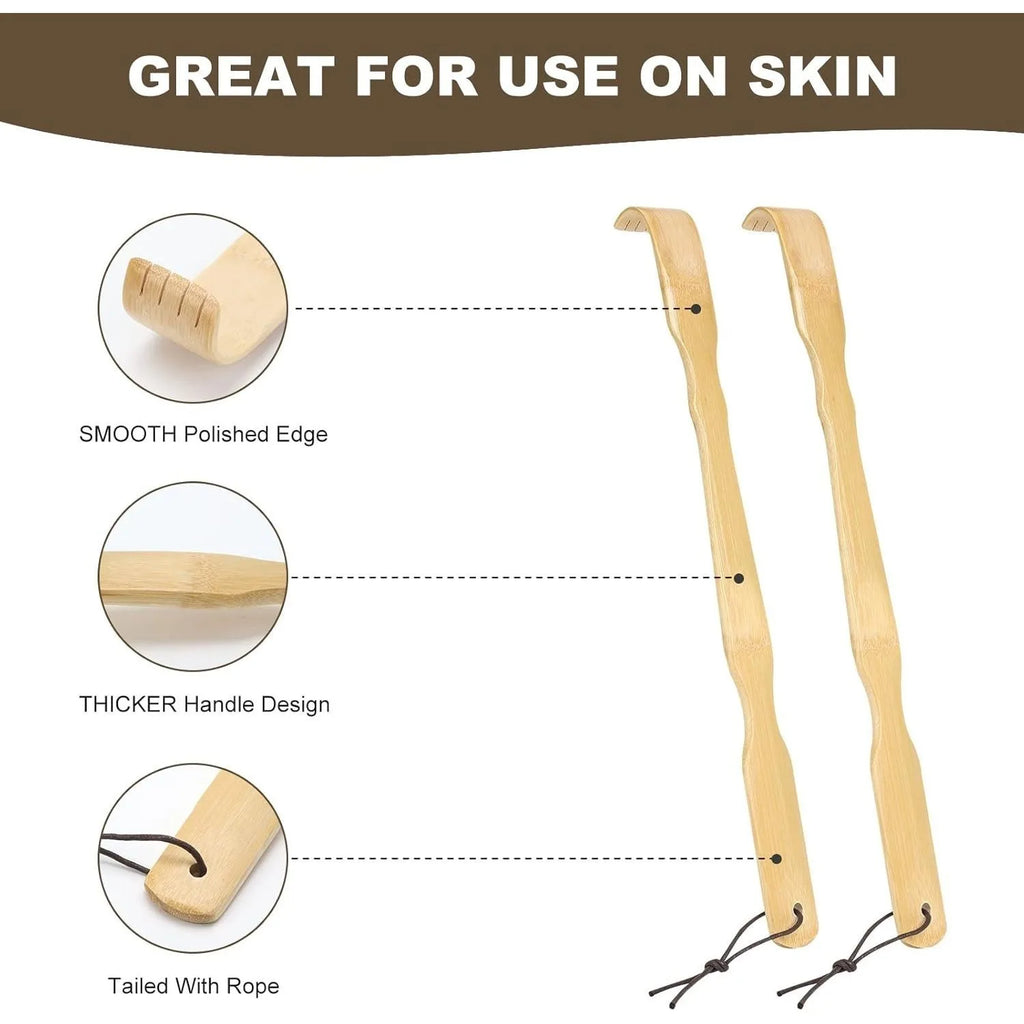 3Pcs Heavy Duty Bamboo Back Scratcher Long Handle Portable Household Daily Relax Accessory