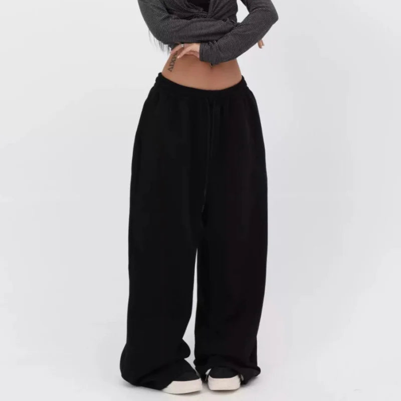 Retro Y2K Baggy Pants Fashion Women Pocket Elastic Waist Oversized Vintage Wide Leg Pant Casual Streetwear Sweatpant Trousers