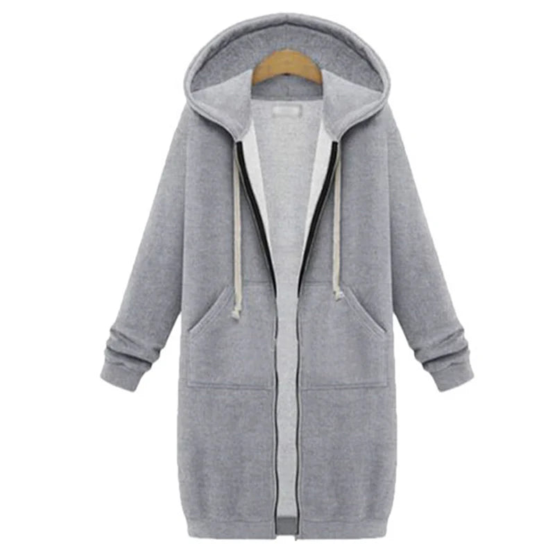 2024 Women's Autumn Winter Thick Hooded Parkas Loose Hooded Jackets Zipper Pocket Maxi Size Sweatshirt Sports Dresses Outwear