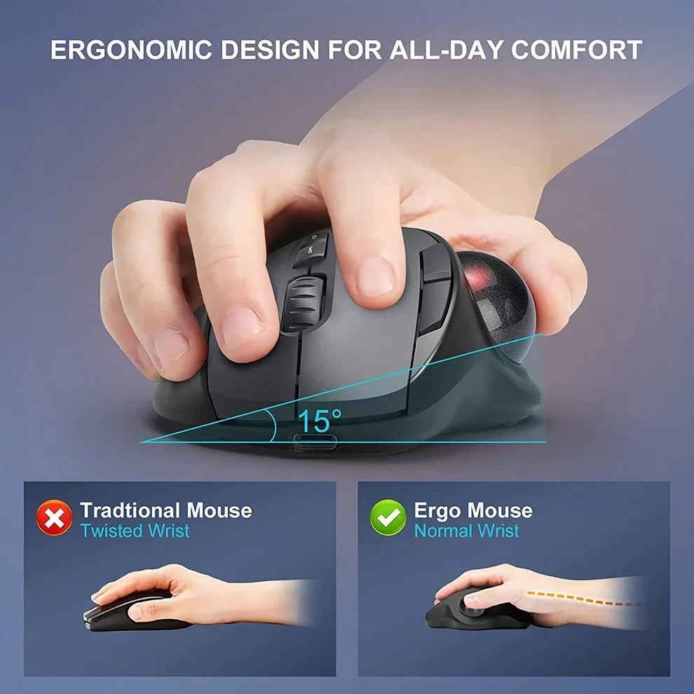 Ergonomic Wireless Trackball Mouse Easy Thumb Control Precision Smooth Tracking, Ergonomic Comfort Design, for Windows, PC Mac