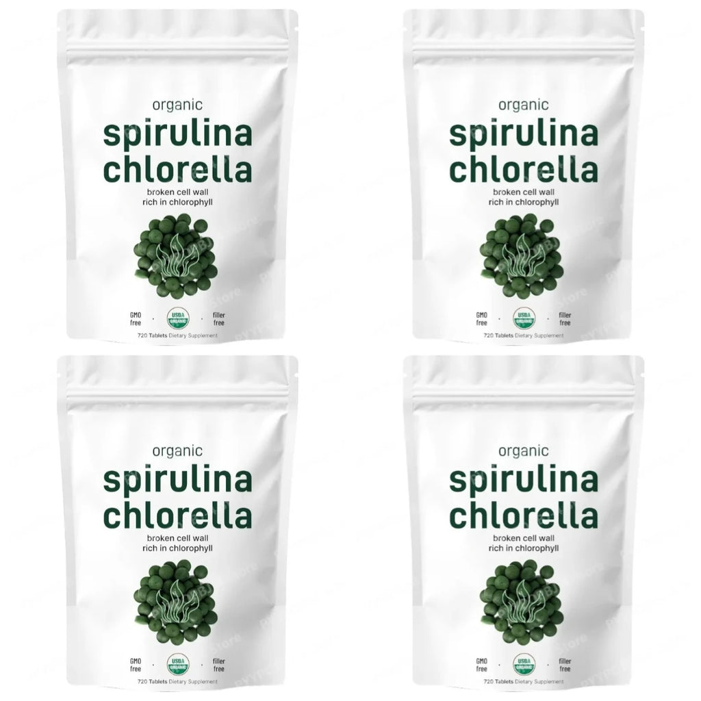 Organic Spirulina Chlorella Tablets 3000mg 720 Count Superfood Blend with Vegan Protein Energy Immunity Digestive Support