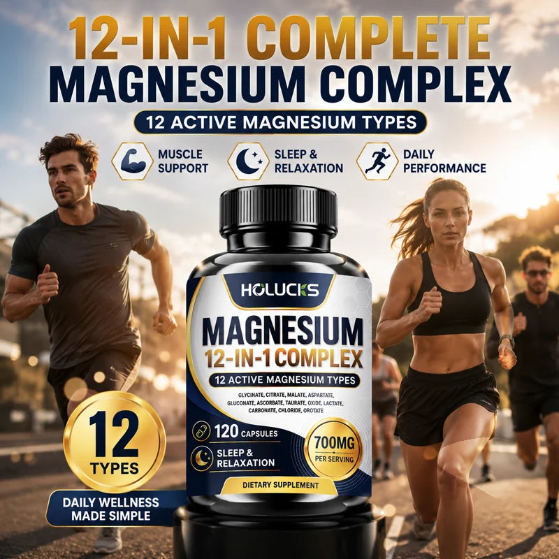 Magnesium Complex 700mg 12 in 1 Supplement, Support Heart & Bone Health, Aid Relaxation, Improve Muscle Strength, Boost Immune