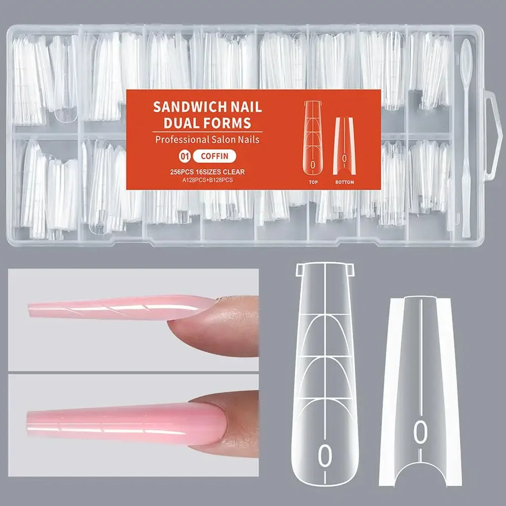 256Pcs Full Cover Nail Extension Forms, Dual Form Nail Tips, Quick Gel Nail Building System