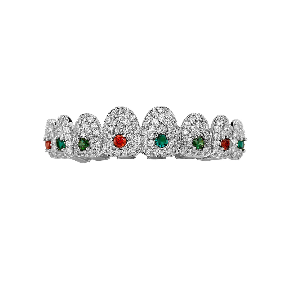 JINAOHip Hop Full Iced Out Colorful CZ stone Rainbow Grillz 8 Teeth Men Women Top&Bottom Grill Punk Rapper Halloween Christmas