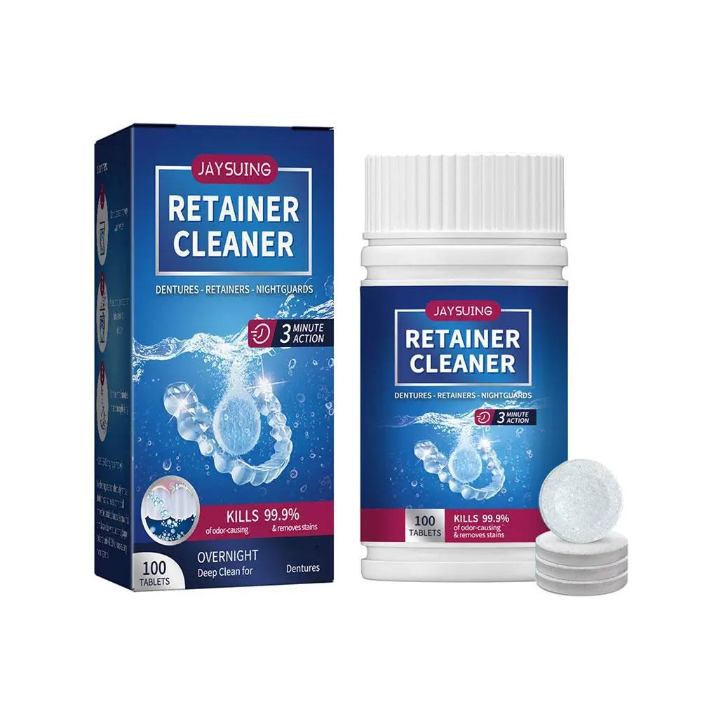 100PCS/Set Denture Cleaning Tablets Removes Odor Oral Cleaning Retainer Cleaner Bad Odors Stains Plaque Remover Tooth Care