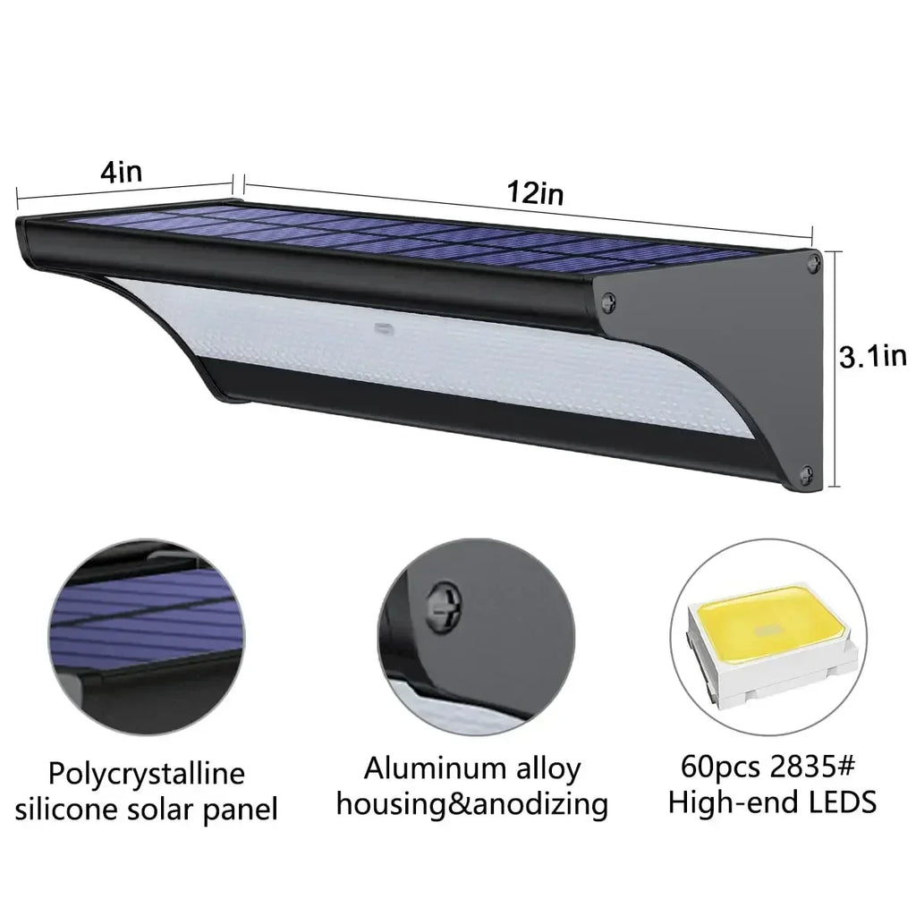 Outdoor Solar Wall LED Flood Lights with Radar Motion Sensor Waterproof Aluminum Shell Wall Lamp for Garden Lighting