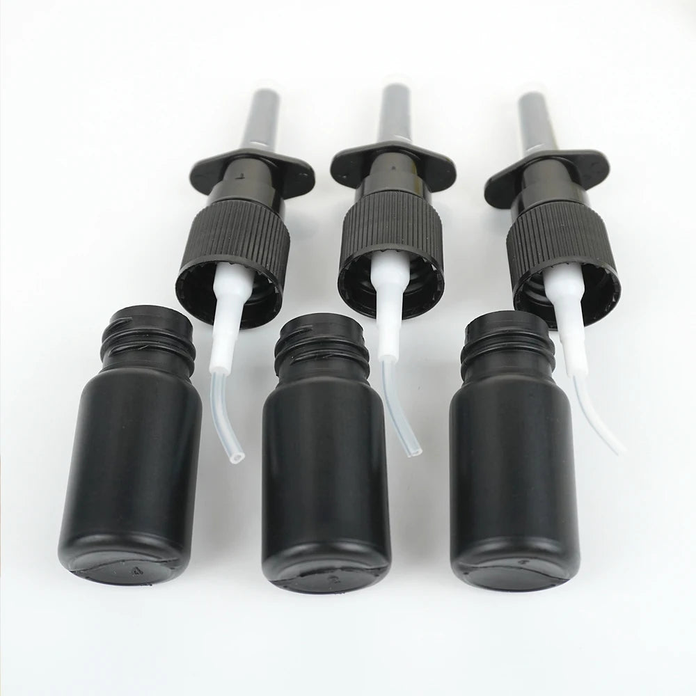 100/200pcs 10ml HDPE Black Empty Nasal Spray Bottle Pump Sprayer Mist Nose Spray Bottle Portable Refillable Bottling Packaging