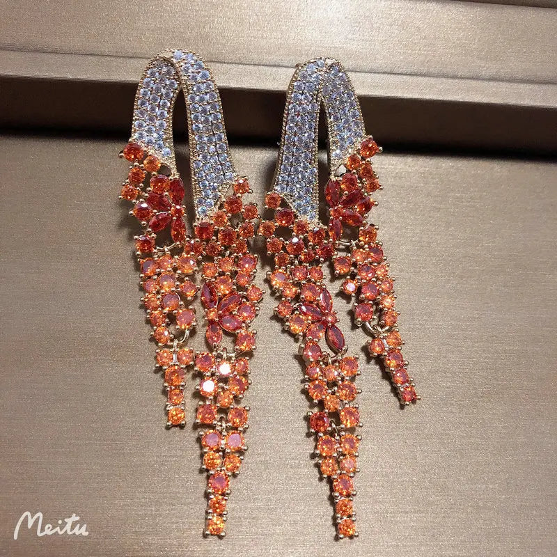 Bilincolor Golden Orange Long Tassel Earring for Women Wedding