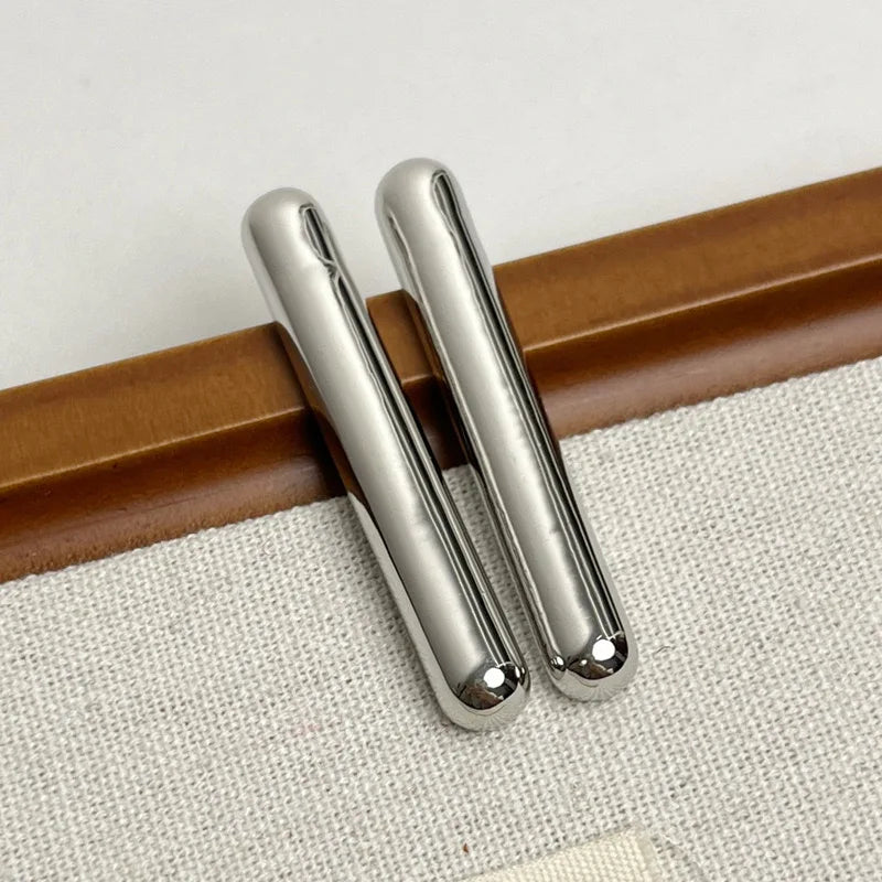 2024 New Simple European And American Metal Smooth Cylindrical Unique Earrings Temperament Female Accessories