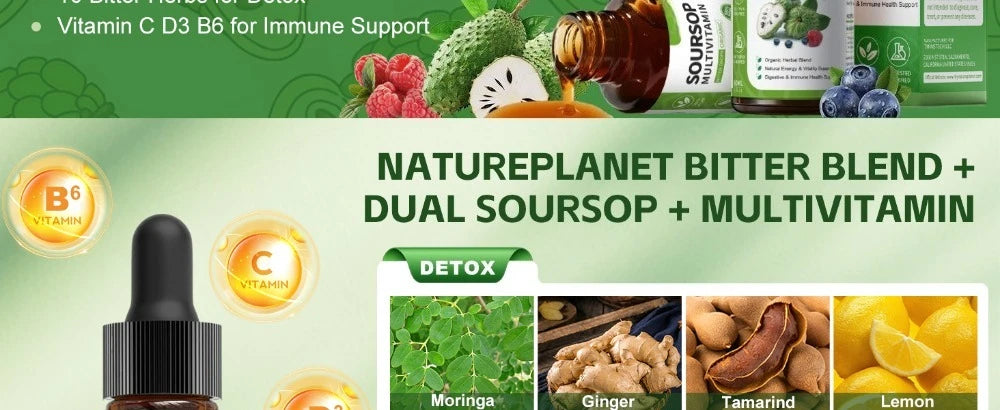 Soursop Liquid Drops Herbal Extract Plant Based Supplement with Soursop Fruit and Leaf Blend Daily Wellness Formula Vegan