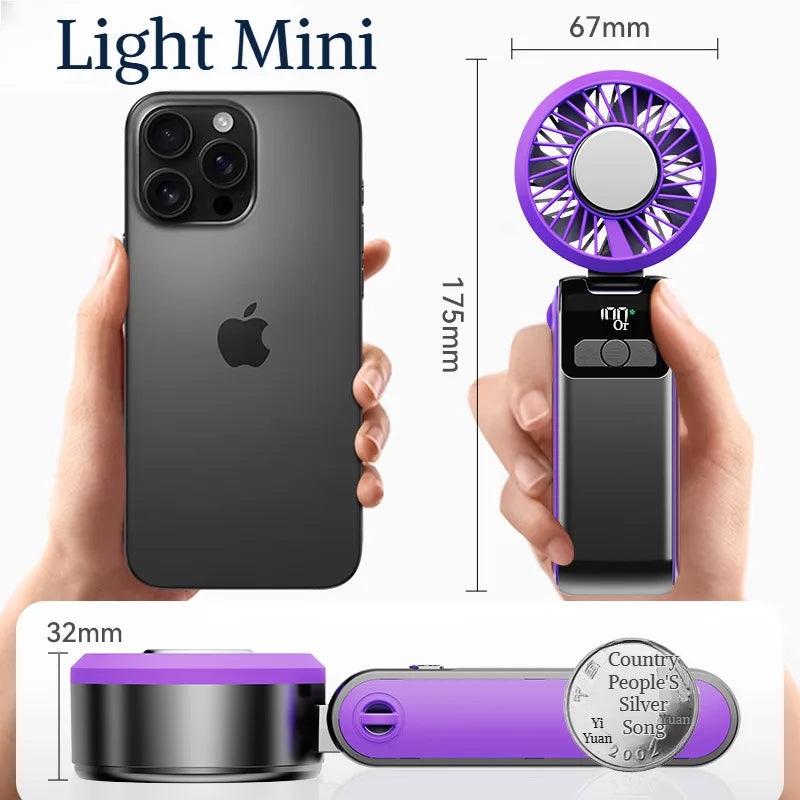 Handheld Folding Semiconductor Digital Display Desktop Fan Cooling Superconductor Ice Compress Handheld Fan One-Button Outdoor