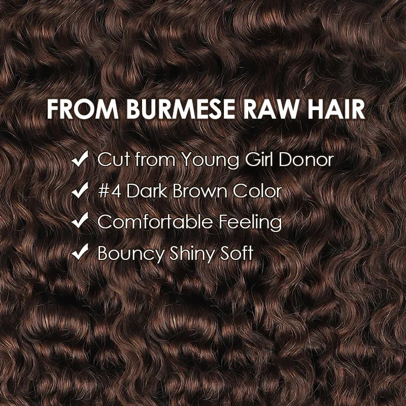 #4 chocolate Brown Burmese Curly Human Hair Bundles Virgin Hair Burmese Raw Human Hair Extensions 3C4A Curly Bundles 1/3/4 Pcs