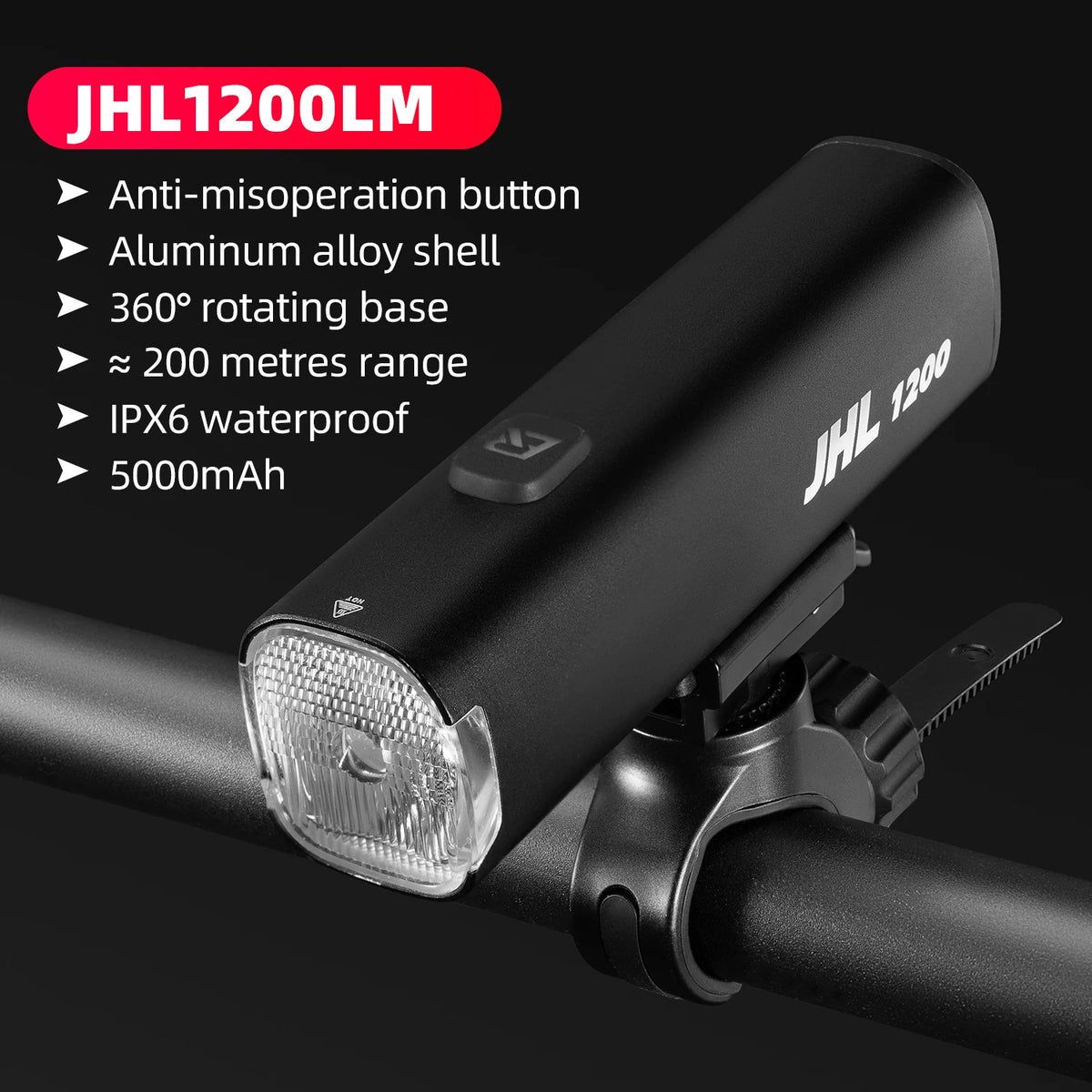 ROCKBROS Bike Light Bicycle Light Smart Vibration Sensing 1000Lumen 4000mAh 5 Modes Type-c LED Flashlight MTB Front Bike Lamp