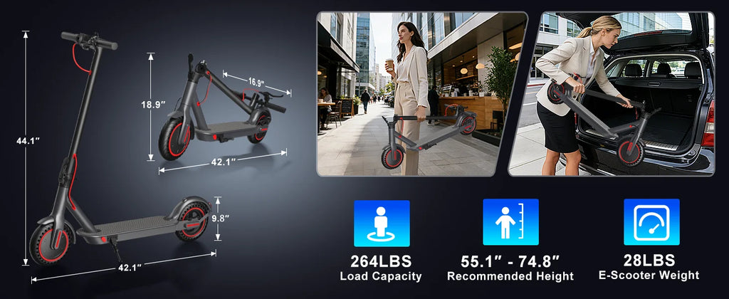 Adult 350W Electric Scooter 19mph Top Speed 16 Miles Max Range Foldable E-Scooter with 8.5'' Tires Double Shock System APP Control