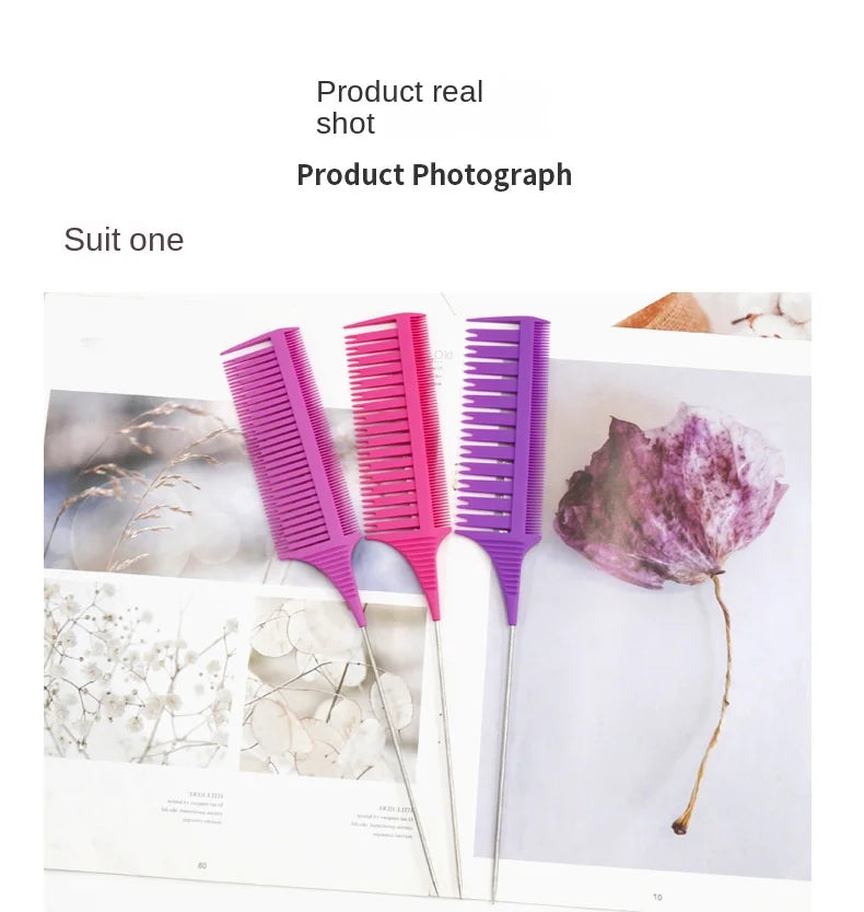 3pcs Hairbrush Hair Styling Combs Tailed Comb Set Coloring Dyeing Comb Salon Tool Sectioning Highlighting Weaving Cutting Comb