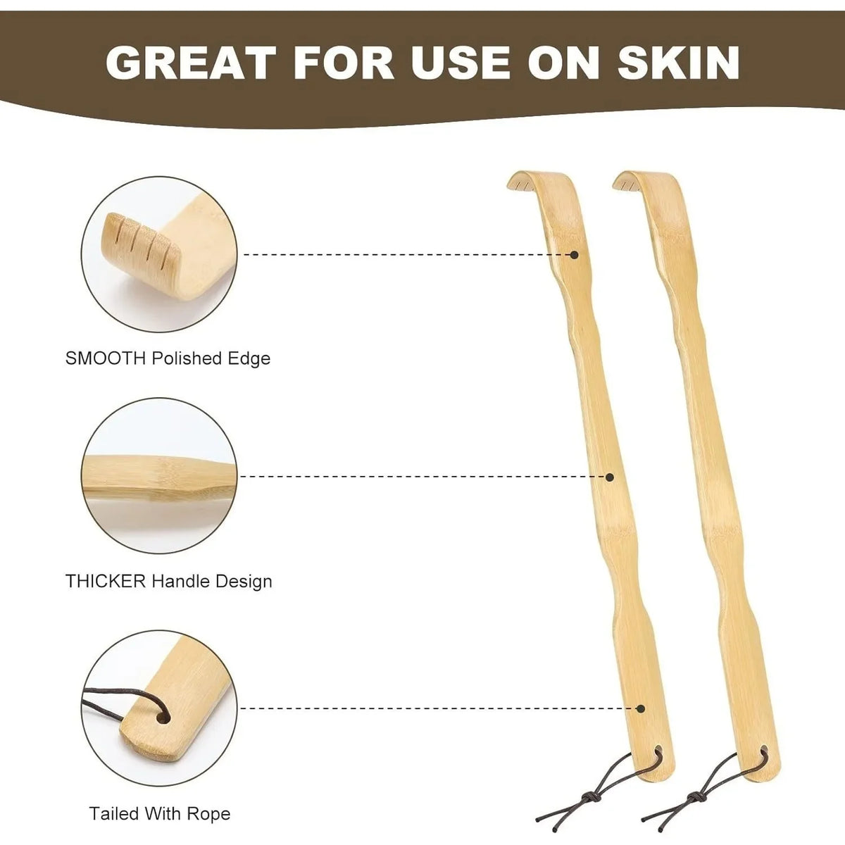 3Pcs Heavy Duty Bamboo Back Scratcher Long Handle Portable Household Daily Relax Accessory