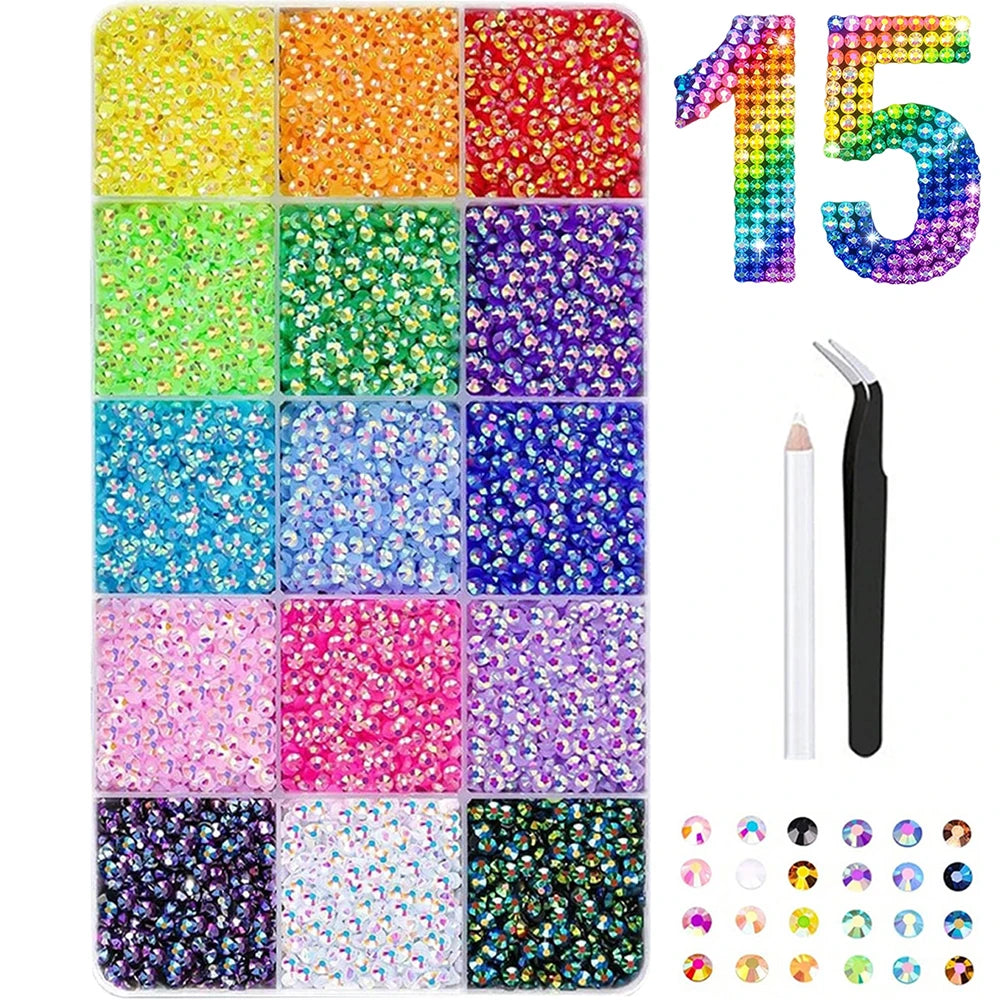 3/4/5mm 24-Color Bedazzling Kit Ab Resin Jelly Flat-Back Rhinestone Set Diamond Decoration Crystal Mixed Color Gems Suitable for DIY Phone Cases, Clothing, Water Bottles, Decorations, Crafts, Fabric Clothing, Shoes, Hats, Hol