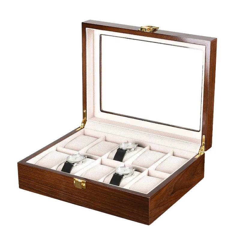 Luxury Handmade Wood 6/10/12Grids  Watch Clock Box for Men's and Women's Jewelry Storage Packaging Box Watch Organizer Display