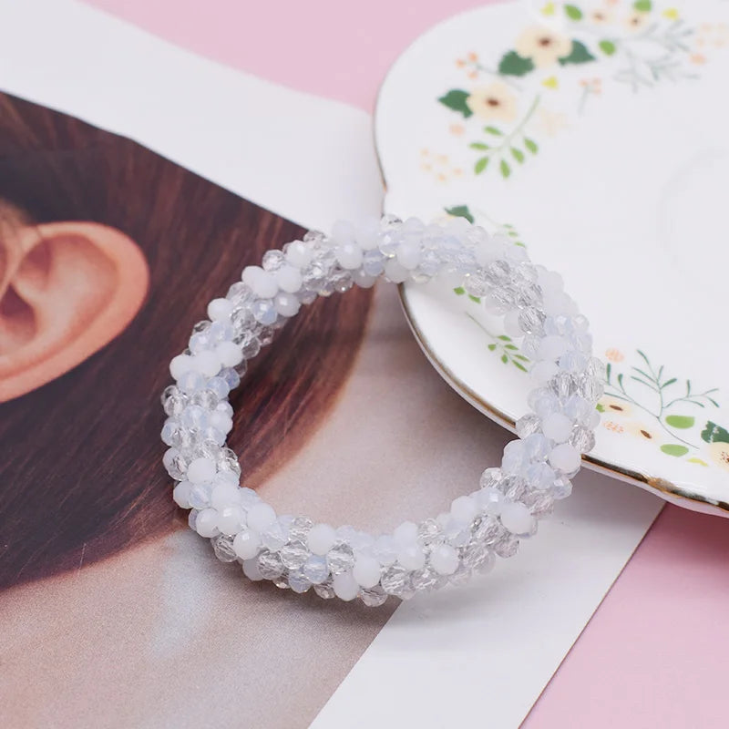 Mixed Color Trendy Glass Bead Bracelet Elastic Handmade Strand Bracelets for Women Gift New Hair Accessory Glass Beads Bracelet
