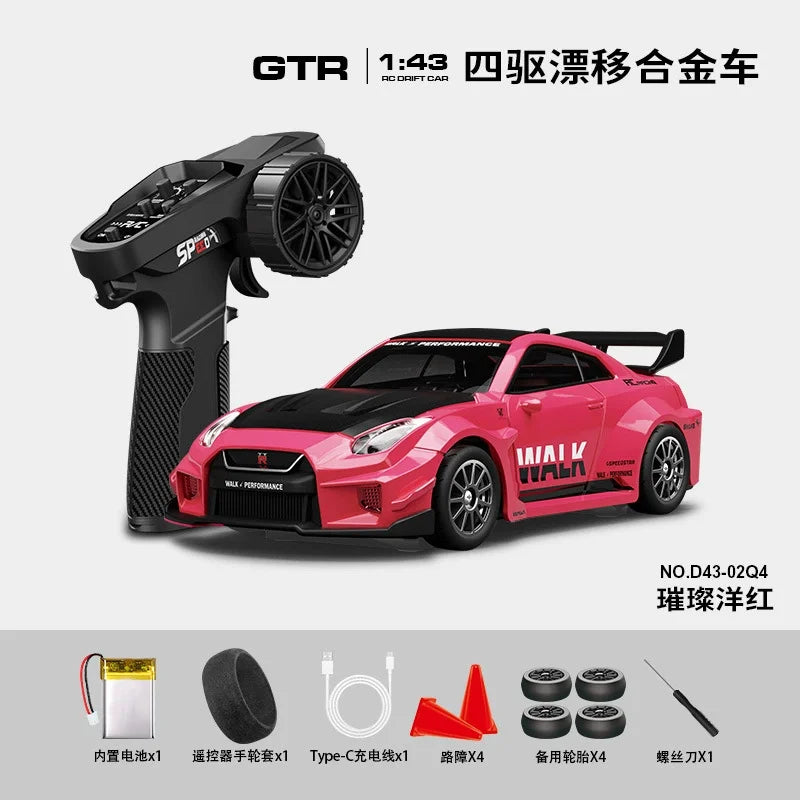 1:43 Scale RC 4WD Drift Alloy Car with Gyro Remote Control Toy for Boys Children's Christmas And Halloween Gifts