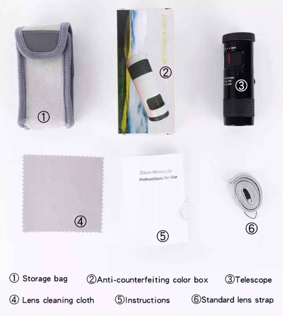 Powerful Monocular 10-30x21 Zoom Mini Telescope Portable Spotting Scope Camping Equipment Tourism Optical Sight Monocle