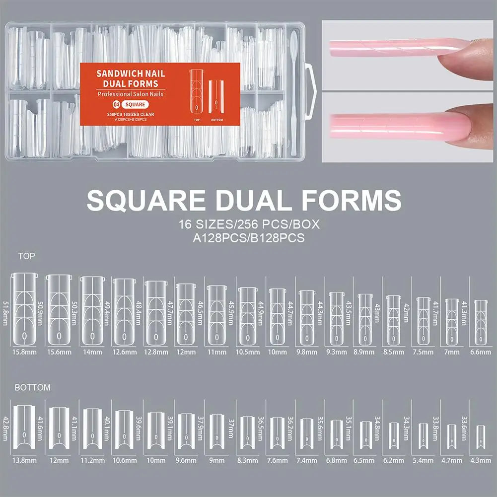 256Pcs Full Cover Nail Extension Forms, Dual Form Nail Tips, Quick Gel Nail Building System