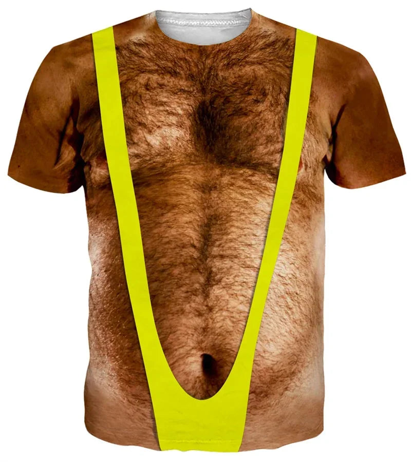 Men's 6-pack Abdominal Muscle T-shirt 3D Printed Short Sleeved Fitness Running Sports Casual Loose Short Sleeved Comfortable Shi