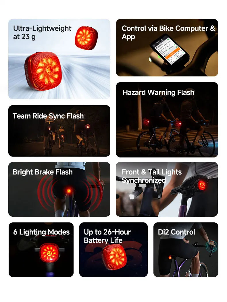 iGPSPORT TL50 Bike Tail Light Rear Bike Light Di2 Control 6 Light Mode Automatic Brake Sensing USB Rechargeable